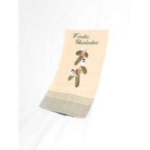 Embroidered Winter Dish Towel with Chickadees (Green)  