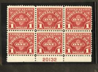 US Stamps # J77 1c Postage Due PB of 6 VF OG NH  