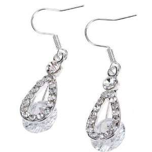  Crystal Water Drop Silver Plated Earring Pair Office 