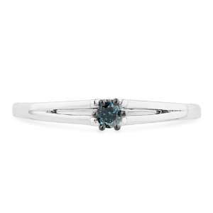  10KT White Gold Blue Round Diamond Solitaire Promise Ring 