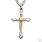 ee ladies 2 tone cubicz 925 sterling silver cross necklace