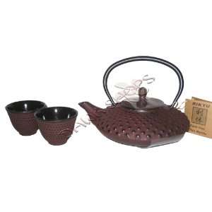 Mochi Red Hobnail Cast Iron Tetsubin Tea Pot Kettle Set  