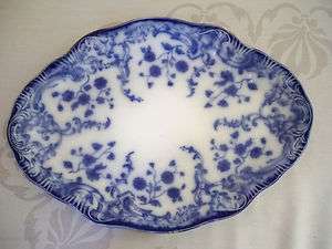 RARE  Antique W.H. Grindley Blue Flow Platter Marie Pattern  