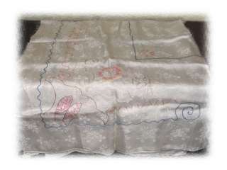 Vintage Silk Floral Damask Embroidered Linen/Tablecloth  