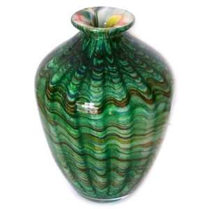  Hand blown murano Art Glass Vase Jade Marble Jar A37