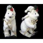   Skiing Polar Bear with Poles, Scarf and Holly Hat Christmas Figure