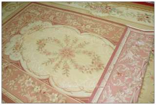   ANTIQUE PINK Aubusson Area Rug ROSE FRENCH FLORAL Wool Woven Handmade