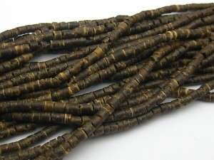 Strands of 22 Natural Dark Coconut Heishi Beads 3mm  