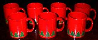 Set (7) Waechtersbach CHRISTMAS TREES Handled Mugs WEST GERMANY  