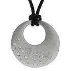   Sterling Silver Colorless Cubic Zirconia Circle on Black Rope Necklace