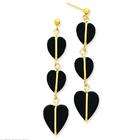 FindingKing 14K Gold Black Onyx Heart Dangle Earrings Jewelry