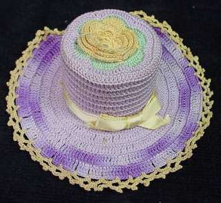 Old Hand Crocheted Easter Bonnet Hat Pin Cushion  