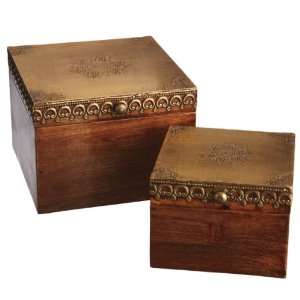 Set of Hinged Wooden Lidded Boxes with Golden Trim and Lid  
