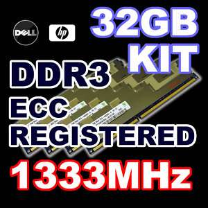 32GB 4X8GB DDR3 PC3 10600 1333 ECC REGISTERED HP Dell  