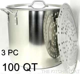 100 Quart Stainless Steel Stock Pot w Lid Steamer Commercial Cooking 