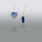 Blue Glass and Sterling Silver Double Heart Drop Earrings