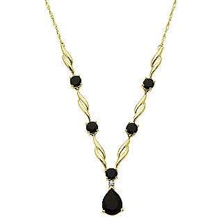Onyx and Diamond Drop Necklace. 10K Yellow Gold  Jewelry Gemstones 