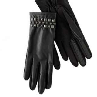 Womens Faux Leather Black Studded Driving Gloves osfm  