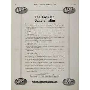  1914 Ad Vintage Cadillac State of Mind Automobile Price 
