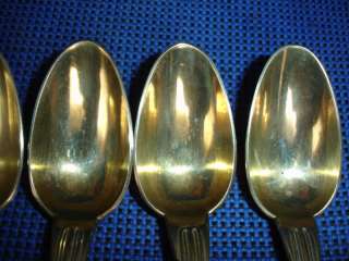 SET OF 6 ANTIQUE GOLD PLATED TEA SPOONS IN BOX  
