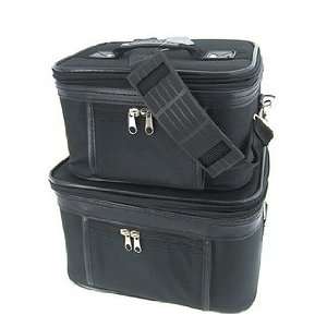   Train Case Cosmetic Toiletry 2 Piece Luggage Set Solid Black Beauty