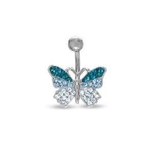 014 Gauge Butterfly Belly Button Ring with Multicolored Blue Swarovski 