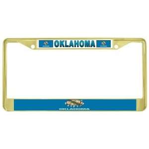   Ok State Flag Gold Tone Metal License Plate Frame Holder Automotive