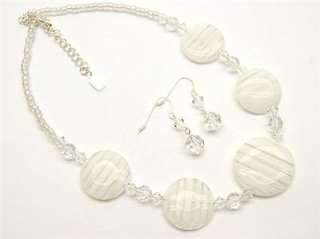 WHITE CLEAR GLASS CIRCLE MILLFIORI BEAD NECKLACE SET  