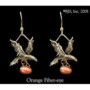  Small Eagle Earrings with Gem, 14k Yellow Gold, Orange set 
