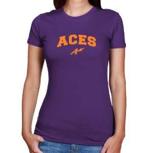  Evansville Purple Aces Ladies Purple Logo Arch T shirt 