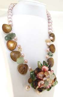 Coffee Shell Flower Freshwater Pearl Gems Necklace 16  