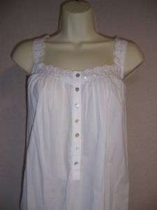   WEST White 100% Cotton Sleeveless Short Nightgown Lace Trim 2X 18W 20W