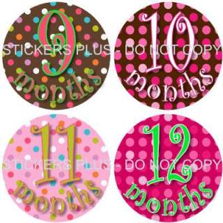 Monthly Onesie Baby Stickers Girl Polka Dots Curlz Gift  