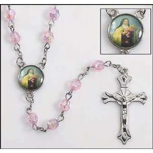  Saint Teresa/Theresa Pink Ribbon Rosary with Holy Card 