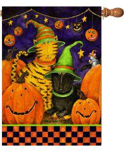 Halloween Cats Pumpkins Mouse Party Large Flag  