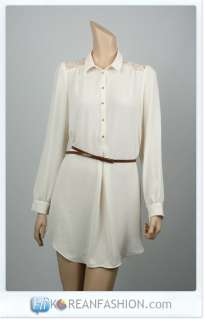 Hi Korean Fashion★Lace Shirt Dresses Belt Womens Casual Sheer Shift 