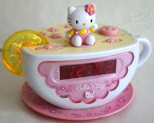 Hello Kitty Pink Clock AM/FM Radio w/night light teapot  