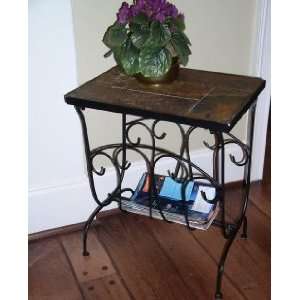  Black Magazine End Table with Slate Top