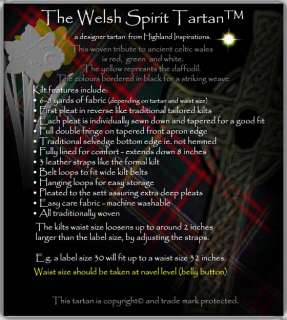 Kilt WELSH SPIRIT TARTAN© A Tribute to Wales + FREE Pin  