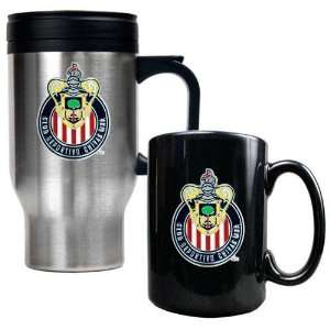 Chivas USA MLS Stainless Steel Travel Mug and Black Ceramic Mug Set 