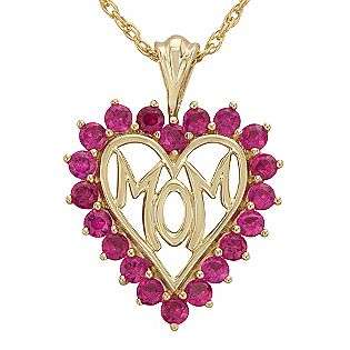 Created Ruby Heart Mom Pendant in 18K Gold Over SS  Jewelry Gemstones 