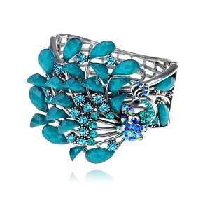  Sapphire Crystal Rhinestone Peacock Bird Bracelet Bangle Jewelry