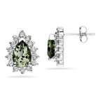 green amethyst and diamond flower earrings in 14k white gold