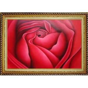  Giant Deep Red Rose Oil Painting, with Linen Liner Gold 
