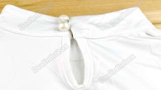   frilled high collar tops blouse t shirts sweet white black rhinestone
