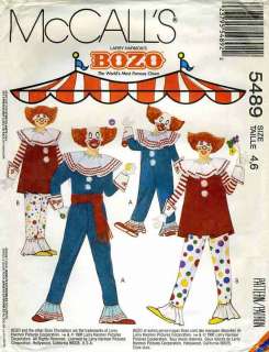 Childs BOZO the Clown Costume   Vintage McCalls 5489 Sewing Pattern 
