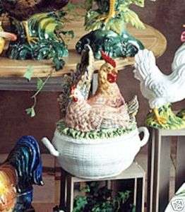 HANDMADE Italian Ceramic ROOSTER & HEN COLORED TUREEN  