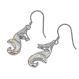  Earrings White Opal, Clear CZ Seahorse Fish Wire Earring Jewelry