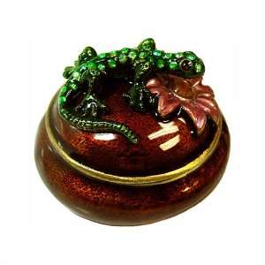    Lizard With Flower On A Jar Bejeweled Trinket Box 