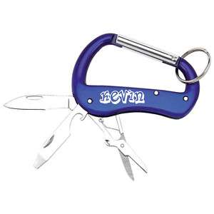 Engraved Blue Carabiner knife scissors key chain ring  